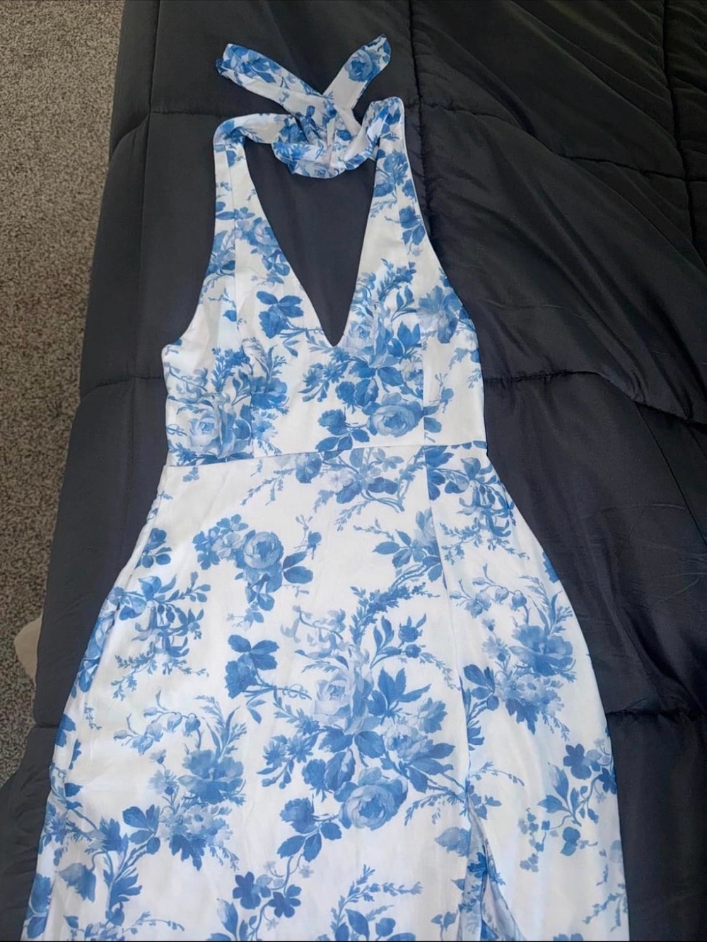 Halter Blue Floral High-Low Maxi Dress - Picture 4 of 4